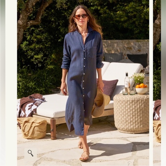 Frank & Eileen Rory Maxi Dress Button-Down Linen Navy Blue Medium EUC - Picture 1 of 8